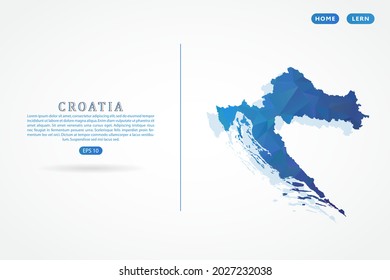 Kroatien-Karte - Weltkarte Internationale Vektorvorlage mit polygonblauem Farbverlauf einzeln auf weißem Hintergrund für Bildung, Website, Banner - Vektorgrafik eps10