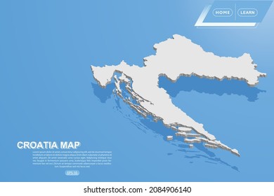 Croatia Map - World map International vector template with isometric style including shadow, white color on blue background for design, website, infographic - Vector illustration eps 10