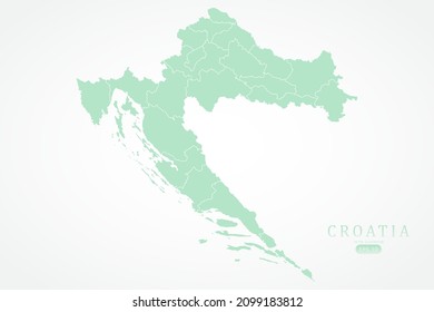 Mapa de Croacia - Mapa mundial Modelo vectorial internacional con Alto detalle incluyendo color de contorno verde y blanco aislado en fondo blanco - Ilustración vectorial eps 10