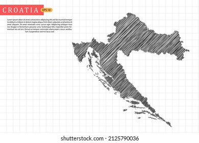 Croatia Map - World Map International vector template with black outline graphic sketch and old school style isolated on white grid background - Vector illustration eps 10