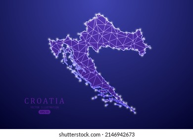 Croatia Map - World Map International vector template with purple mash line, point scales, and polygon style isolated on purple technology background - Vector illustration eps 10