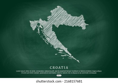 Mapa de Croacia - Mapa mundial Plantilla vectorial internacional con esbozo blanco esbozo gráfico y estilo escolar antiguo aislado en el fondo del tablero verde - Ilustración vectorial 10