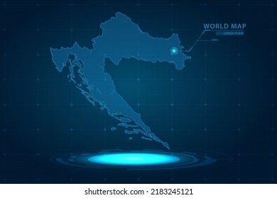 Croatia Map - World Map International vector template with Hologram in perspective style and HUD, GUI, UI interface isolated on blue background for design - Vector illustration eps 10