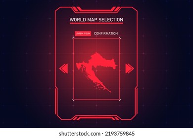 Kroatien Karte - Weltkarte Internationale Vektorvorlage mit Roter Farbe im Perspektivstil und HUD, GUI, Benutzeroberfläche einzeln auf schwarzem Hintergrund für Design - Vektorgrafik eps10