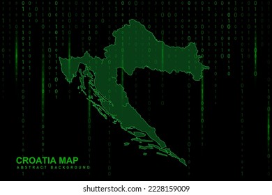 Croatia Map - World Map International vector template with Matrix green binary computer code background including light for design, website, hacker concept - Vector illustration eps 10