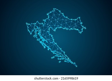 Croatia Map - World Map mash line and point scales on blue technology background. Wire Frame 3D mesh polygonal network line, design sphere, dot and structure -  Vector illustration eps 10