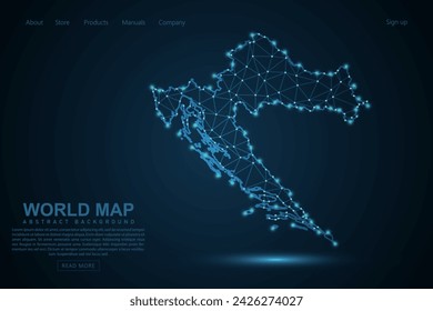 Croatia Map - World Map mash line and point scales on blue technology background. Wire Frame 3D mesh polygonal network line, design sphere, dot and structure - Vector illustration eps 10