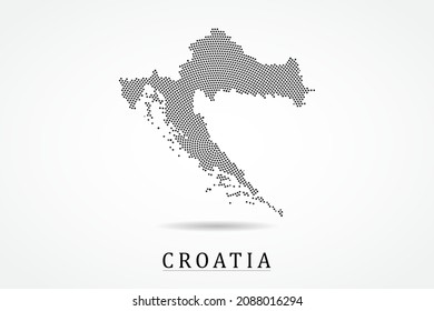 Croatia Map - World map vector template with Black dots, grid, grunge, halftone style isolated on white background for education, infographic, design - Vector illustration eps 10