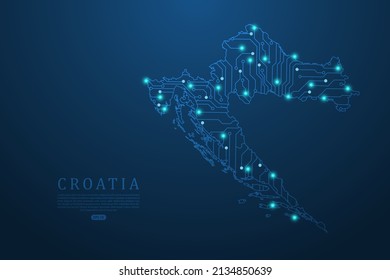 Croatia Map - World map vector template with Abstract futuristic circuit board Illustration or High-tech technology mash line and point scales on dark background - Vector illustration ep 10