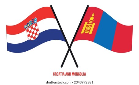 Croatia and Mongolia Flags Crossed And Waving Flat Style. Official Proportion. Correct Colors.