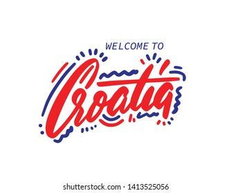 Croatia. Name country word text card, banner script. Beautiful typography. Handwritten design modern brush lettering isolated vector.