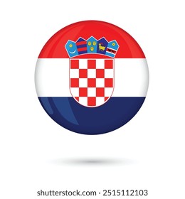 Bandera nacional de Croacia 3D Insignia de Botón redondo brillante Día de la condición de Estado, celebración del día nacional el 30 de mayo, propósitos educativos, volantes, carteles, Anuncios, insignias, Vector aislado sobre fondo blanco