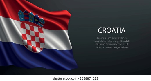 Croatia national flag with ripples and shadows on a gradient black backdrop