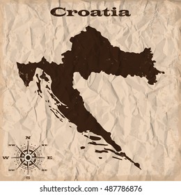 Croatia old map with grunge and crumpled paper. Vector illustration