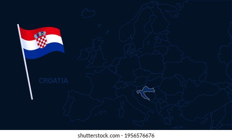 croatia on europe map vector illustration. High quality map Europe with borders of the regions on dark background with national flag.