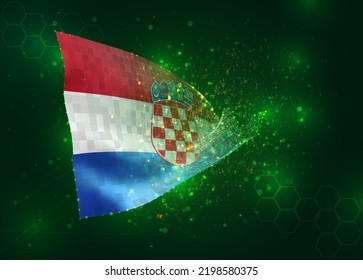 Croatia, On Vector 3d Flag On Green Background With Polygons And Data Numbers