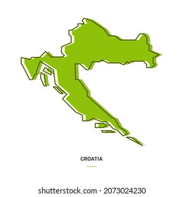 Croatia Outline Map with Green Colour. Modern Simple Line Cartoon Design - EPS 10 Vector