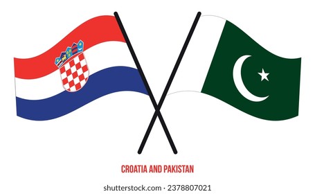 Croatia and Pakistan Flags Crossed And Waving Flat Style. Official Proportion. Correct Colors.