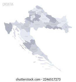 Croatia political map of administrative divisions - counties. Grey vector map with labels.