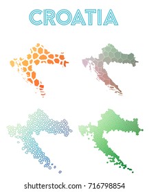 Croatia polygonal map. Mosaic style maps collection. Bright abstract tessellation, geometric, low poly, modern design. Croatia polygonal maps for infographics or presentation.