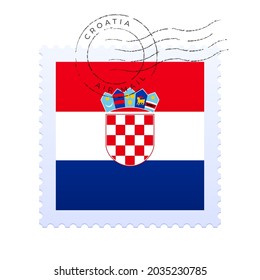 croatia postage mark. National Flag Postage Stamp isolated on white background vector illustration. Stamp with official country flag pattern and countries name