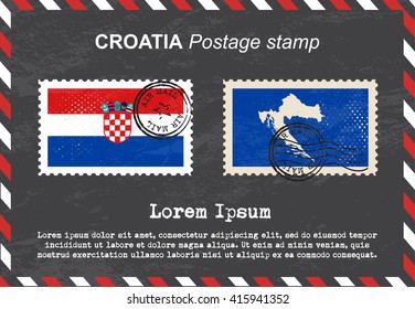 Croatia postage stamp, postage stamp, vintage stamp, air mail envelope.