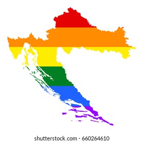 Croatia pride gay vector map with rainbow flag colors. Europe country. EU state. 