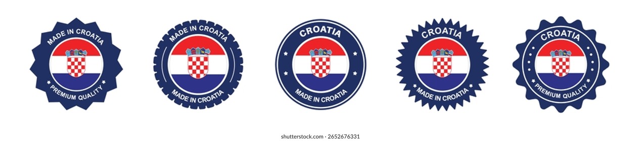 Conjunto de rótulos do produto Croácia. bandeira croácia, prêmio feito na croácia . Etiquetas, selos, carimbos, bandeiras, ícones

