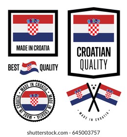 Croatia quality isolated label set for goods. Exporting stamp with croatian flag, nation manufacturer certificate element, country product vector emblem. Made in Croatia badge collection.