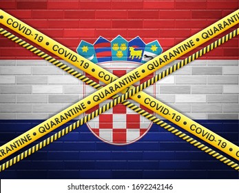 Croatia in quarantine bricks wall background. Vector illustration.