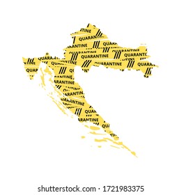 Croatia Quarantine Yellow Tape country of Europe, European map illustration, vector isolated on white background