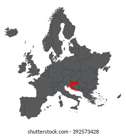 Croatia red map on gray Europe map vector