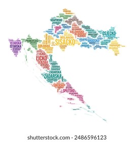 Croatia region word cloud. Country shape design. Croatia colored illustration. Region names collage cloud. Vector illustration.