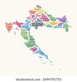 Croatia regions word cloud. Country logo design. Regions typography style vector image. Croatia colored text cloud. Modern vector illustration.