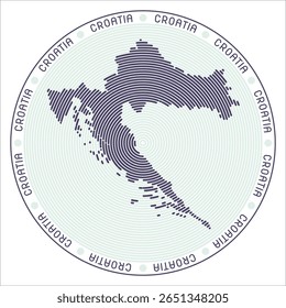 Croatia round logo design. Country shape build of rings. Croatia text around the country. Vector Illustration.