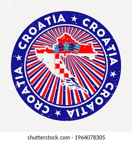 Croatia round stamp. Logo of country with flag. Vintage badge with circular text and stars, vector illustration.