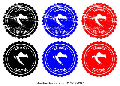 Croatia - rubber stamp - vector, Croatia map pattern - sticker - black, blue and red