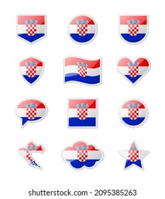 Croatia - set of country flags in the form of stickers of various shapes. Vector illustration