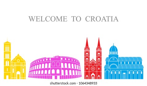 Croatia set. Isolated Croatia architecture on white background