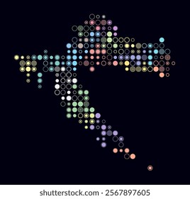 Croatia, shape of the country build of colored cells. Digital style map of the Croatia on dark background. Large size circle blocks. Awesome vector illustration.