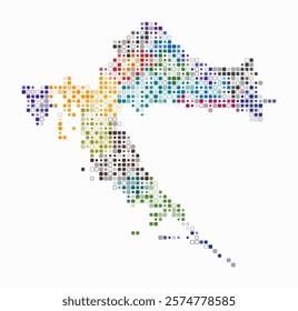 Croatia, shape of the country build of colored cells. Digital style map of the Croatia on white background. Small size rounded square blocks. Vibrant vector illustration.