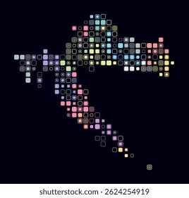 Croatia, shape of the country built of colored cells. Digital style map of Croatia on a dark background. Large size rounded square blocks. Modern vector illustration.