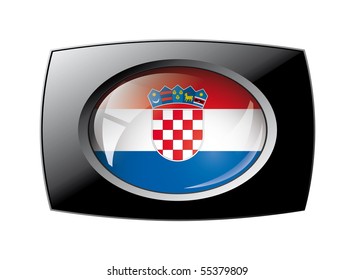 Croatia shiny button flag with black frame -  vector illustration. Isolated abstract object against white background.