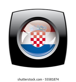 Croatia shiny button flag with black frame -  vector illustration. Isolated abstract object against white background.