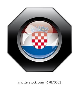 Croatia shiny button flag with black frame -  vector illustration. Isolated abstract object against white background.