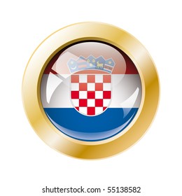 Croatia shiny button flag with golden ring vector illustration. Isolated abstract object against white background.