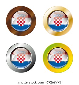 Croatia shiny buttons flag with metal ring vector illustration. Isolated abstract object against white background.