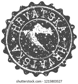 Croatia Silhouette Map Postal Passport Stamp Round Vector Icon