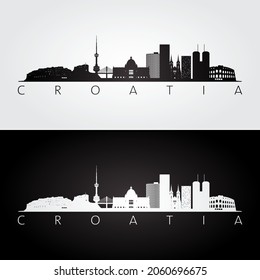 Croatia skyline and landmarks silhouette, black and white design, vector illustration.