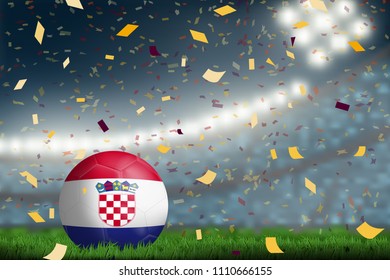 Croatia soccer ball on field in soccer stadium to celebrate for football match result with spot light background. Design for banner, poster of nation championship template in vector illustration